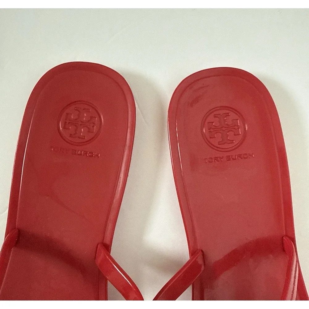 Tory Burch Women's Mini Miller Jelly Thong Sandals Flip Flops Size 11 Red Logo - Picture 2 of 7